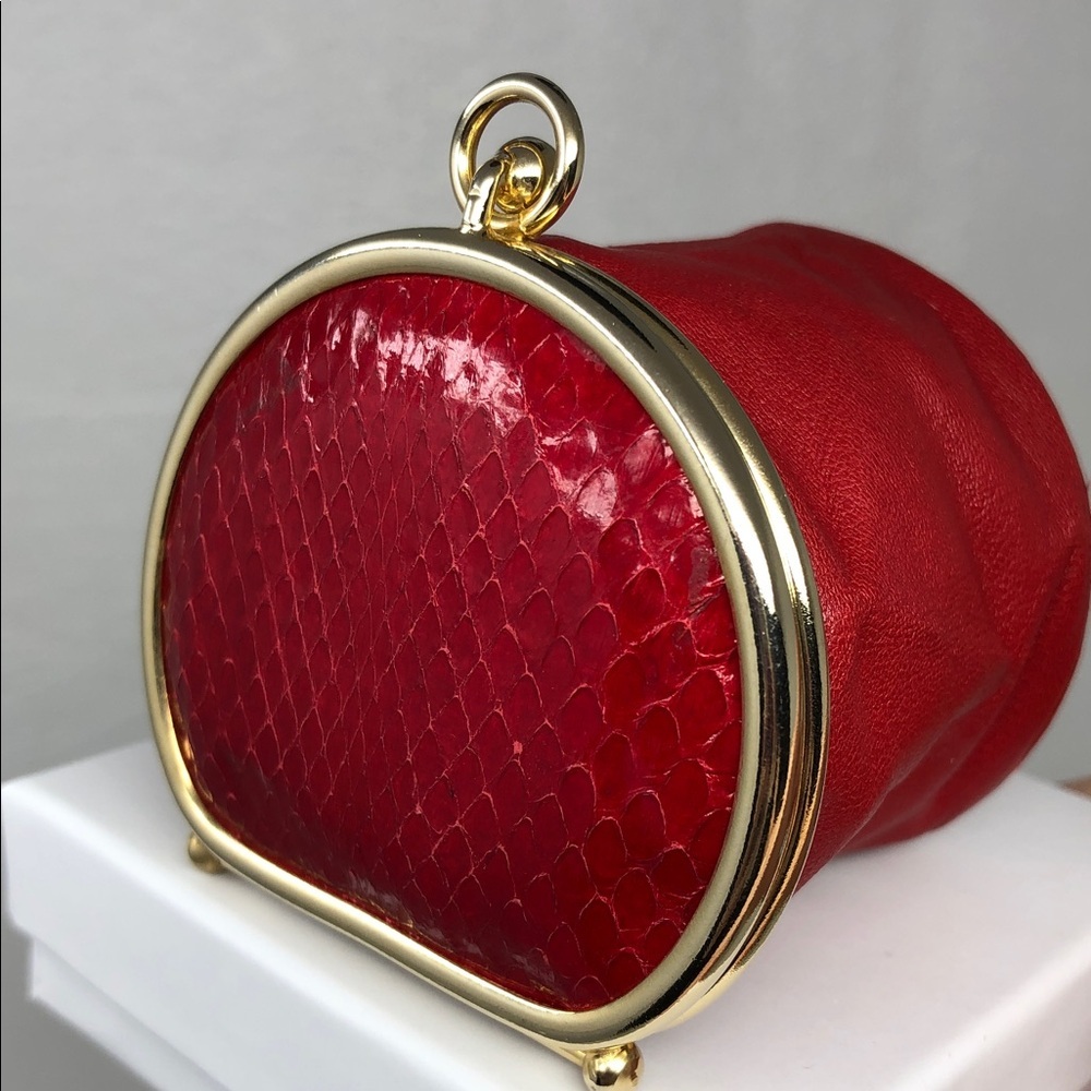 Neiman Marcus Coin Purse Red Leather Reptile Top Gold Tone Hardware Vintage